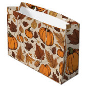 Grand Sac Cadeau Citrouilles orange et feuilles d'automne (Dos Angle)