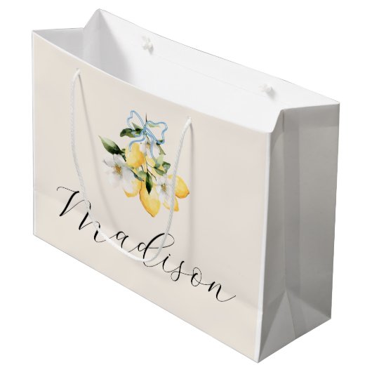 Grand Sac Cadeau Citrus citron Mariage italien Nom de script person (Devant Angle)