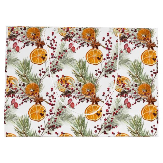 Grand Sac Cadeau Citrus Orange Pine Berry Noël (Dos)