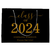 Grand Sac Cadeau Classe de 2024 Gold Script On Black Graduation (Dos)