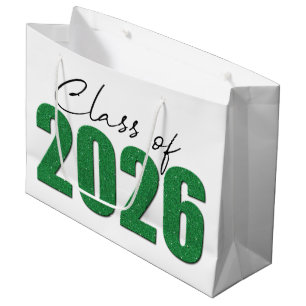Grand Sac Cadeau Classe de Parties scintillant verte de 2026