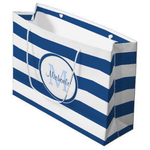 Grand Sac Cadeau Classé Motif De Bleu Profond Avec Nom