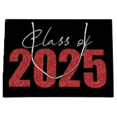 Grand Sac Cadeau Classe Parties scintillant rouge de 2025 (Devant)