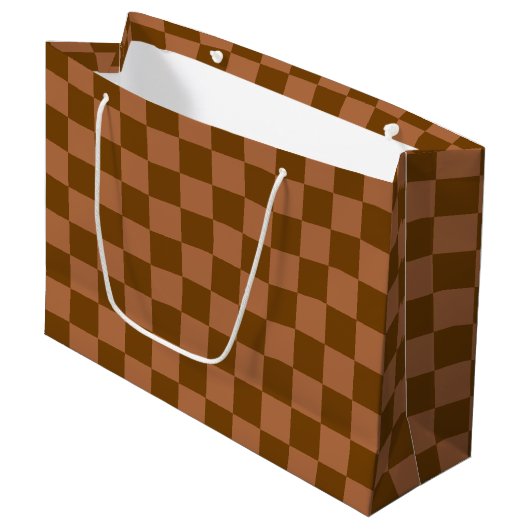Grand Sac Cadeau Classic Checkered Pattern: Brown and Tan Square (Devant Angle)