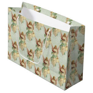 Grand Sac Cadeau Classic Élégant Victorien Vintage Anges de Noël