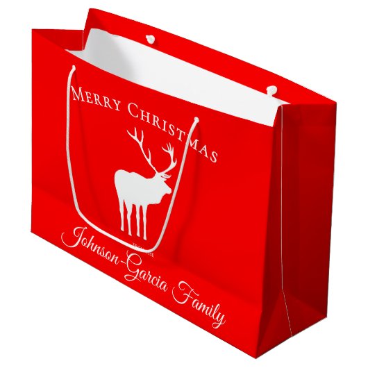 Grand Sac Cadeau Classic Red Reindeer Elegant Christmas  (Devant Angle)