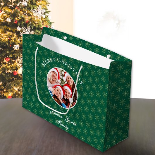 Grand Sac Cadeau Clean Forest Green Snowflakes Christmas