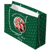 Grand Sac Cadeau Clean Forest Green Snowflakes Christmas (Devant Angle)