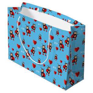 Grand Sac Cadeau Coccinelles Mignonnes, Cœurs et Joie Texte sur Fon
