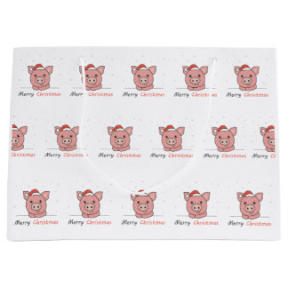 Grand Sac Cadeau Cochon Noël Neige Animaux d'hiver Cochons