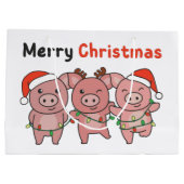 Grand Sac Cadeau Cochon Noël Porcs mignons Joyeux Noël Grand Cadeau (Dos)