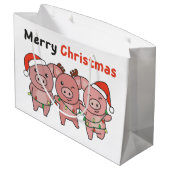 Grand Sac Cadeau Cochon Noël Porcs mignons Joyeux Noël Grand Cadeau (Dos Angle)