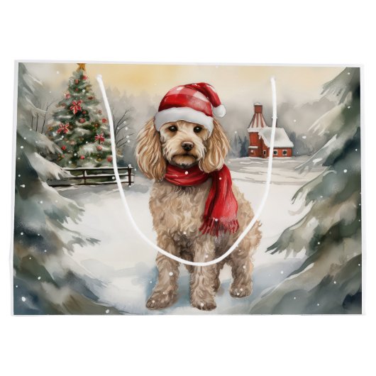 Grand Sac Cadeau Cockapoo Dog in Snow Christmas (Dos)