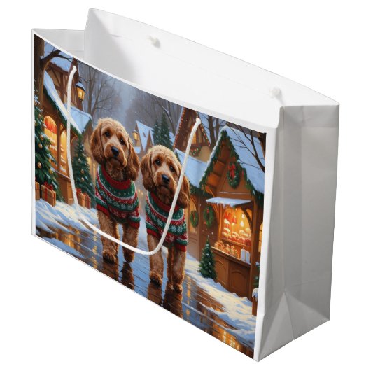 Grand Sac Cadeau Cockapoo Dogs Christmas Snow Holiday  (Devant Angle)