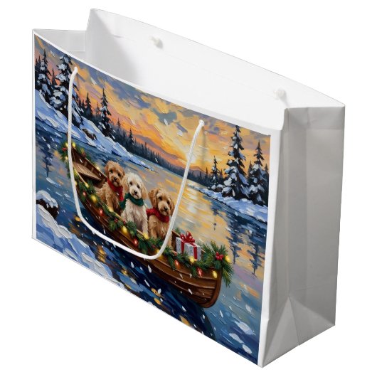 Grand Sac Cadeau Cockapoo Noël Bateau Fêtes (Devant Angle)
