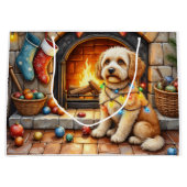 Grand Sac Cadeau Cockapoo Sitting by Fireplace with Christmas Light (Devant)