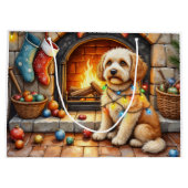 Grand Sac Cadeau Cockapoo Sitting by Fireplace with Christmas Light (Dos)