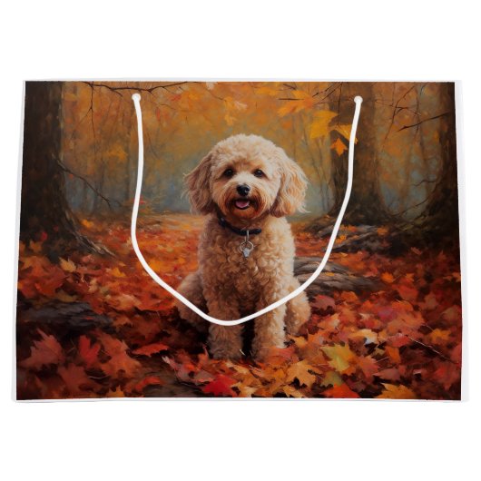 Grand Sac Cadeau Cockapou dans les feuilles d'automne automne autom (Devant)
