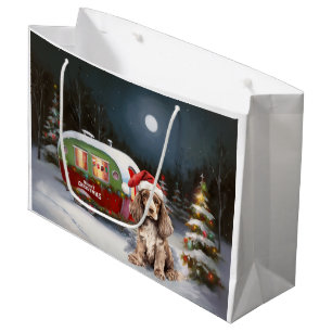 Grand Sac Cadeau Cocker d'hiver Spaniel Caravan Christmas Adventure