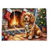 Grand Sac Cadeau Cocker Spaniel by Fireplace with Christmas Lights (Devant)