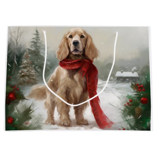 Grand Sac Cadeau Cocker Spaniel Chien dans Noël de neige (Devant)