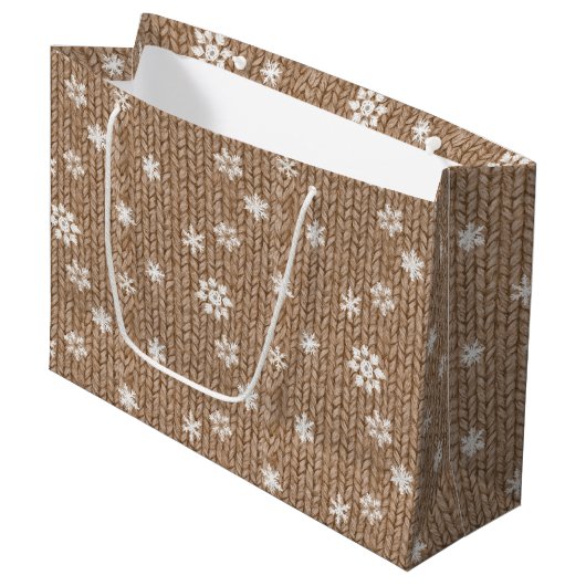 Grand Sac Cadeau Cocoa Cream Snowflakes Christmas (Devant Angle)