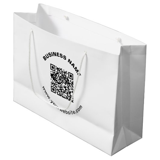 Grand Sac Cadeau Code QR avec nom d'entreprise Texte circulaire gra (Devant Angle)