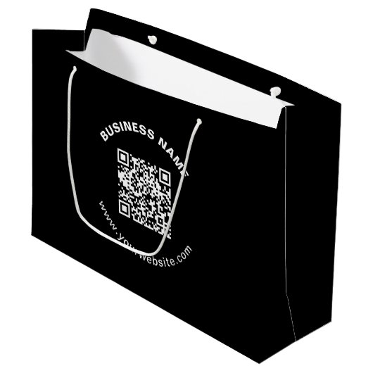Grand Sac Cadeau Code QR avec nom d'entreprise Texte circulaire gra (Devant Angle)