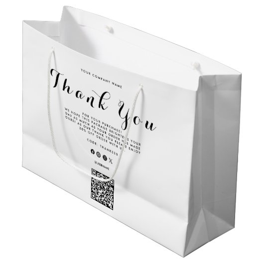 Grand Sac Cadeau Code QR du logo de l'entreprise Merci (Devant Angle)