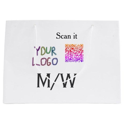 Grand Sac Cadeau Code QR minimal simple ajouter un logo nom de code (Devant)