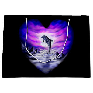 Grand Sac Cadeau Coeur dauphin clair de lune