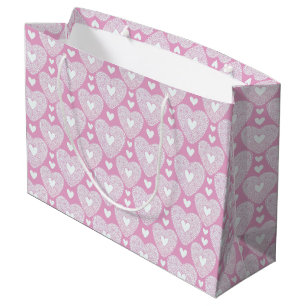 Grand Sac Cadeau Coeur de dentelle rose romantique Saint-Valentin M
