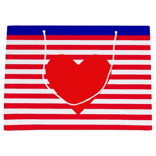 Grand Sac Cadeau Coeur et rayures de Noël (Devant)