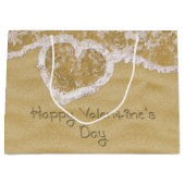 Grand Sac Cadeau Coeur "Heureuse Sainte-Valentin" écrit dans le sab (Devant)