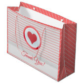 Grand Sac Cadeau Cœur Moderne Rayé Merci (Devant Angle)