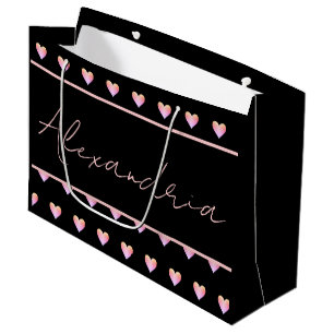 Grand Sac Cadeau Cœur Noir Personnalisé Moderne