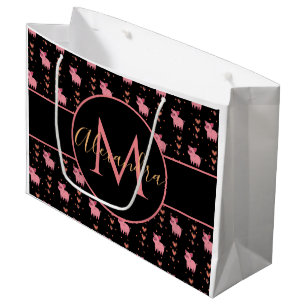 Grand Sac Cadeau Coeur rose de porc mignon Amusant animal Monogramm
