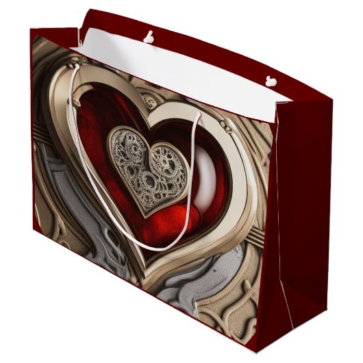 Grand Sac Cadeau Coeur Steampunk - Amour mécanique complexe (Dos Angle)
