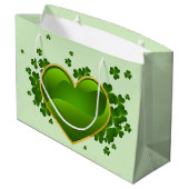 Grand Sac Cadeau Coeur vert doré avec Shamrock (Dos Angle)