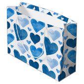 Grand Sac Cadeau Coeurs aquarelle - Bleu (Dos Angle)