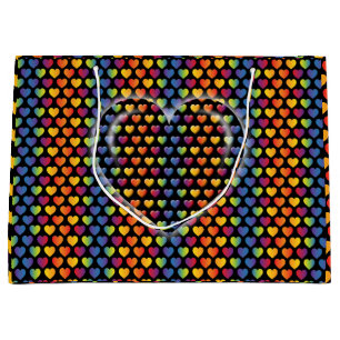 Grand Sac Cadeau Cœurs arc-en-ciel minimalistes élégants