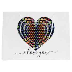 Grand Sac Cadeau Cœurs arc-en-ciel minimalistes élégants