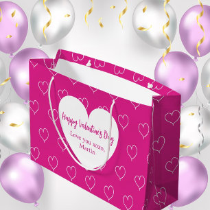 Grand Sac Cadeau Coeurs blancs roses chauds Saint Valentin