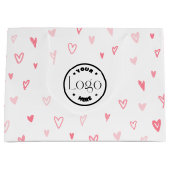 Grand Sac Cadeau Coeurs d'Amour Moderne Blanc & Rose Joyeux Valenti (Devant)