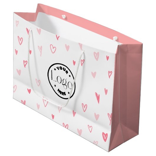 Grand Sac Cadeau Coeurs d'Amour Moderne Blanc & Rose Joyeux Valenti (Devant Angle)