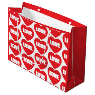 Grand Sac Cadeau Cœurs d'amour rouges motif Saint-Valentin