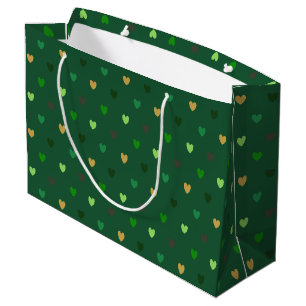 Grand Sac Cadeau Coeurs de Polka sur vert de forêt