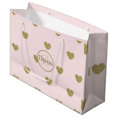 Grand Sac Cadeau Coeurs élégants Blush Pink Monogramme Nom (Devant Angle)