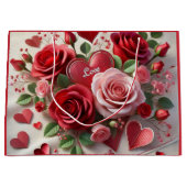 Grand Sac Cadeau Coeurs et roses rouges Saint Valentin (Devant)
