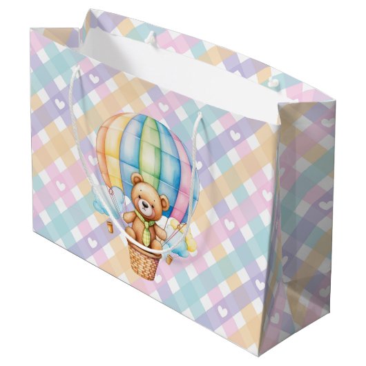 Grand Sac Cadeau Cœurs Gingham Pastel   (Dos Angle)